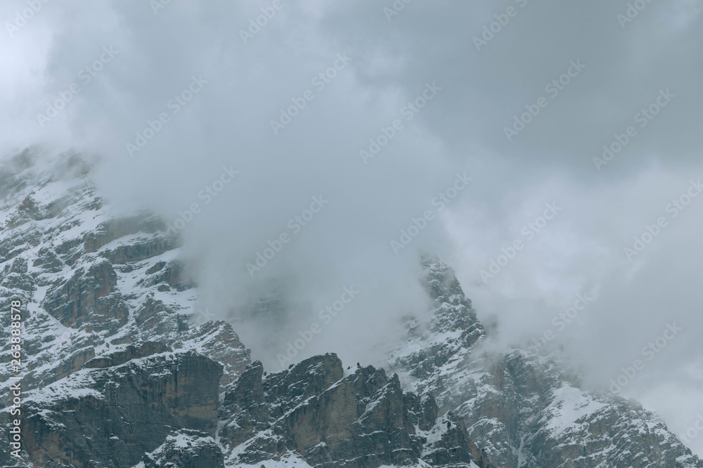 Clouds over the mountains in winter. Cortina d’Ampezzo Italy