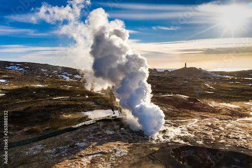 Gunnuhver geothermal area at sunset, Reykjanes peninsula, Iceland photo