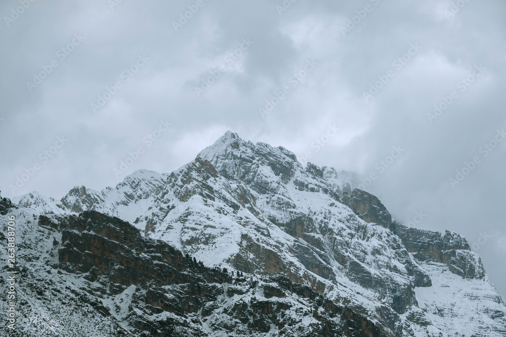 Clouds over the mountains in winter. Cortina d’Ampezzo Italy