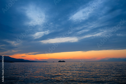 beautiful sunset over the Ionian Sea near the coast of Greece