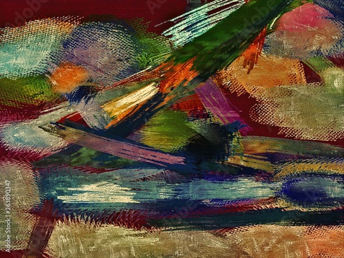bstract psychedelic background with the texture of applying underpainting. Computer stylization of oil strokes of paint with brushes of different shapes and sizes