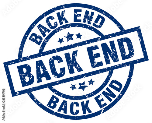 back end blue round grunge stamp
