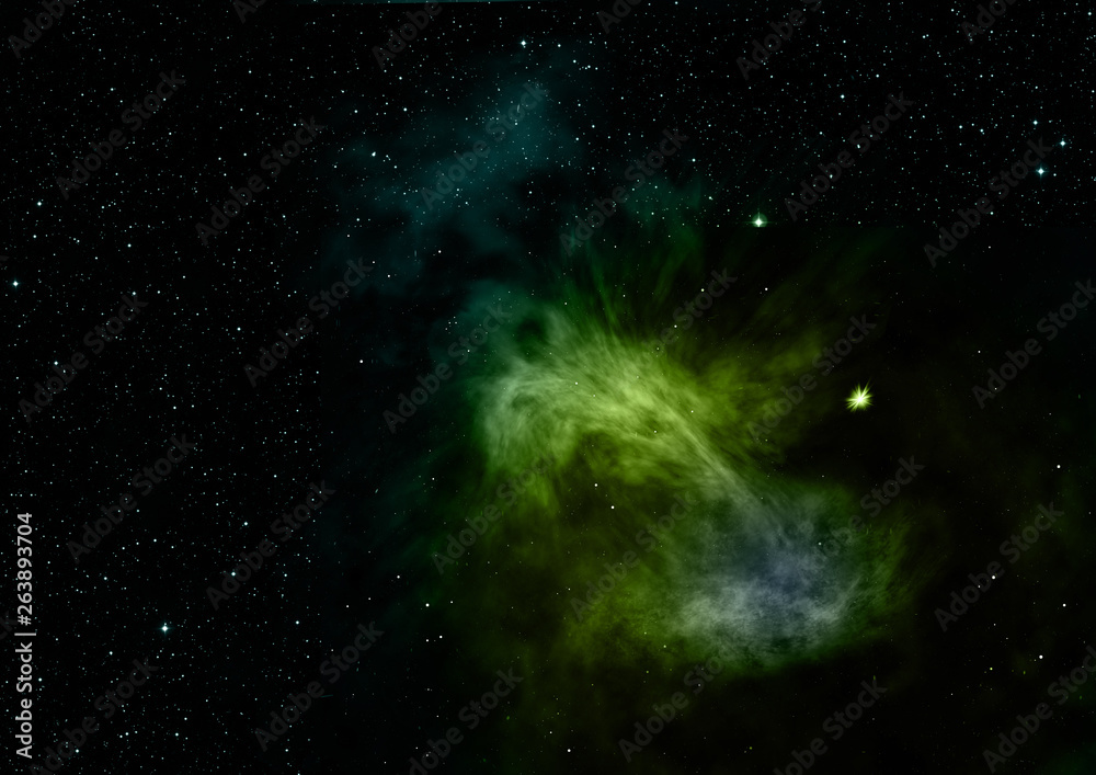 Star field in space and a nebulae. 3D rendering