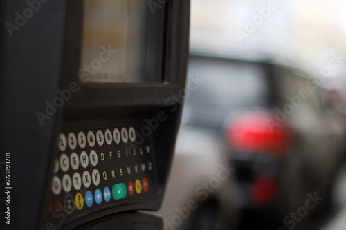 Parking meter. Car and car Parking with electronic payment.