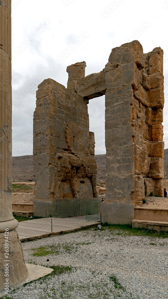 An Entrance of a ruined palace. Persepolis, an ancient ceremonial capital of Persian Empire, in modern Iran