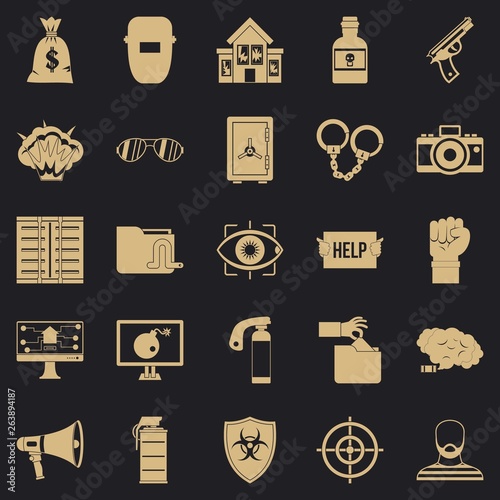 Hacking icons set. Simple set of 25 hacking vector icons for web for any design