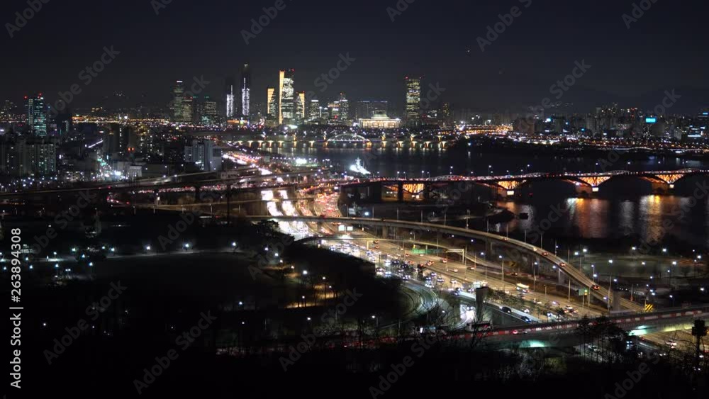 Seongsan bridge Night Seoul lights Han river panorama, nightlife Seongsan bridge Night Seoul lights Han river panorama, nightlife