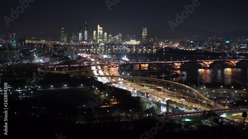 Wallpaper Mural Seongsan bridge Night Seoul lights Han river panorama, nightlife Torontodigital.ca