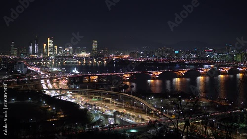Wallpaper Mural Seongsan bridge Night Seoul lights Han river panorama, nightlife Torontodigital.ca