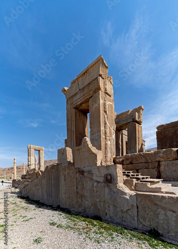 Ruins of Tachara, the Palace of Darius the Great. Persepolis, an ancient ceremonial capital of Persian Empire, in modern Iran