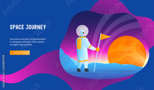 Astronaut conquers the planet. Space journey concept. Modern vector illustration