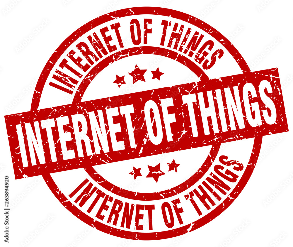 internet of things round red grunge stamp