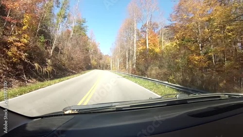 Car ride on a beautiful sunny fall day along the Cherohala Skyway in mountains of Tennessee photo