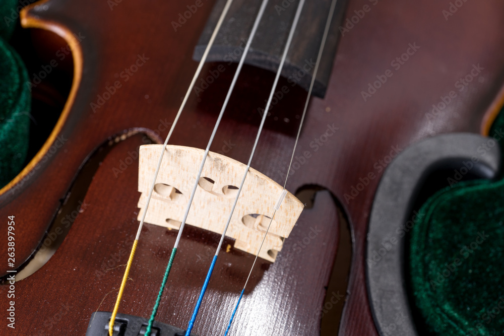 Closeup of the four strings of the classical violin Closeup of the four strings of the classical violin