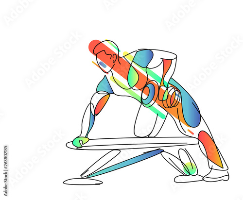 Athletic men pumping up back muscles workout bodybuilding - Line Art Design Vector Illustration.