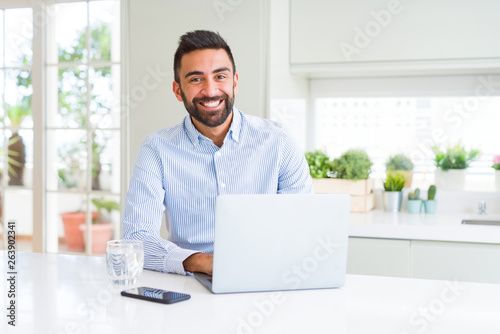 Business man smiling working using computer laptop Poster Mural XXL