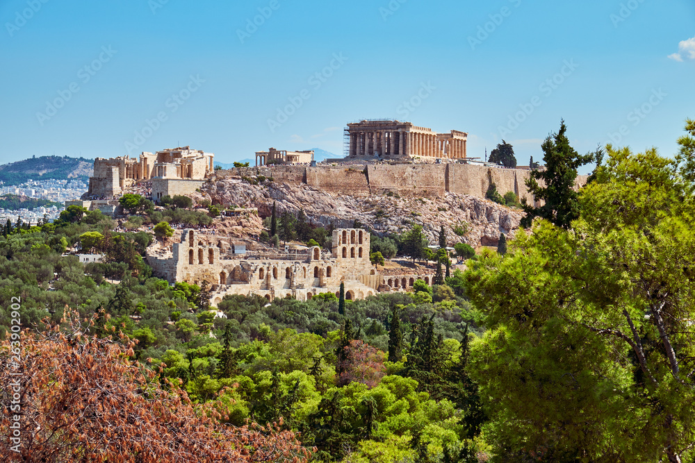 Beautiful view of the  Acropolis of Athens. The main attraction of the city.