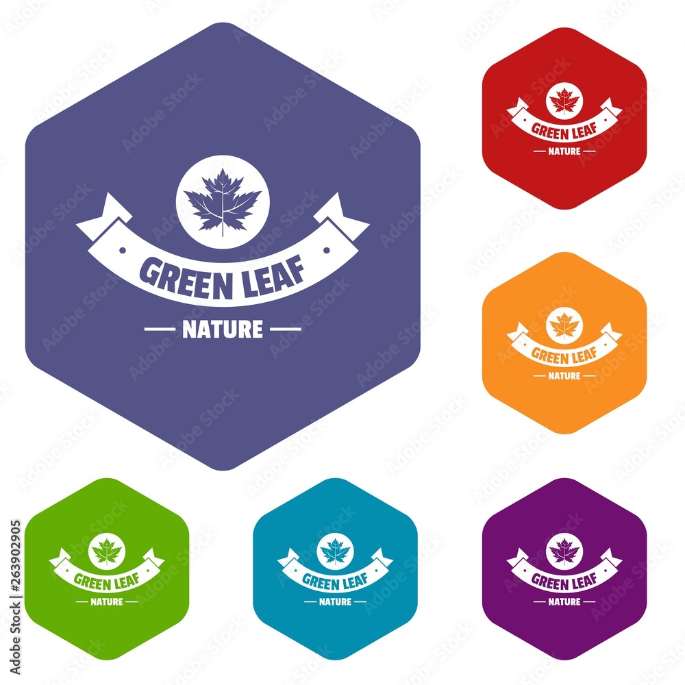 Fototapeta premium Eco nature icons vector colorful hexahedron set collection isolated on white 