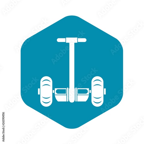 Two wheeled battery powered electric vehicle icon. Simple illustration of two wheeled battery powered electric vehicle vector icon for web