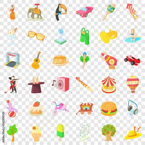Amusement activity icons set. Cartoon style of 36 amusement activity vector icons for web for any design