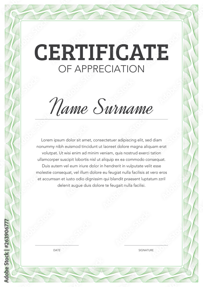 Vertical format certificate template in classical style with ornamental frame Vertical format certificate template in classical style with ornamental frame