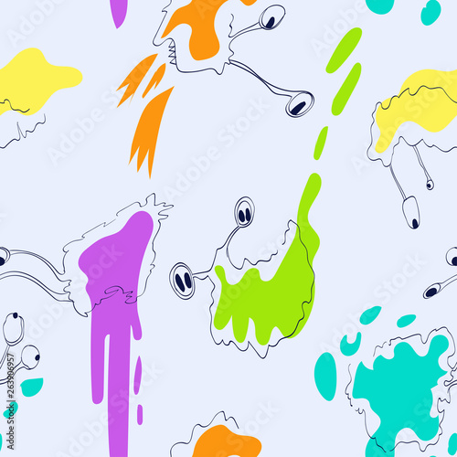 Monsters. Seamless pattern. Hand drawing effect.