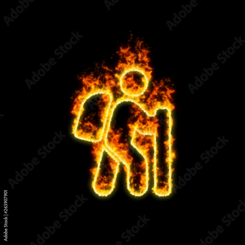 The symbol hiking burns in red fire