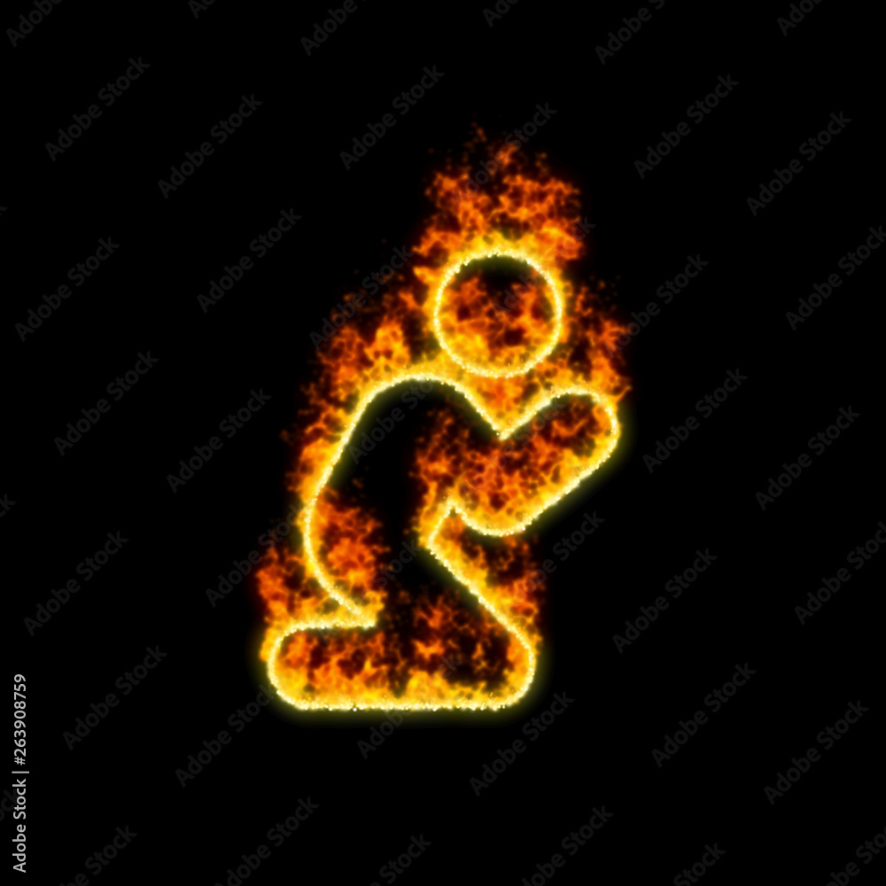 The symbol pray burns in red fire The symbol pray burns in red fire
