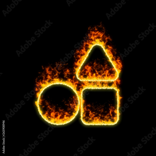 The symbol shapes burns in red fire