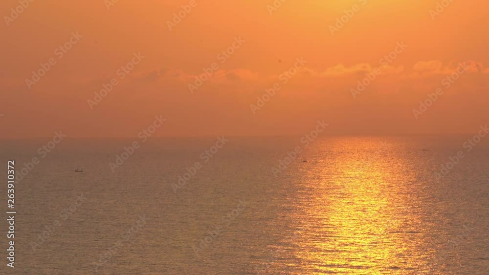 Silhouette fisherman boat in the sea with golden light in sunrise or sunset, 4K Silhouette fisherman boat in the sea with golden light in sunrise or sunset, 4K