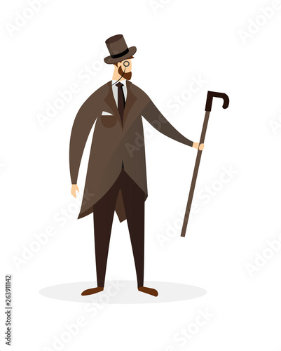 Fashioned Dandy Cartoon Character. Proud Gentleman