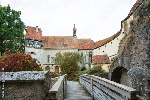 bridge and St. Wolfgang s Church  in Rothenburg ob der Tauber  Germany
