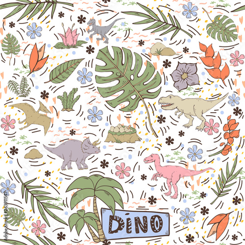 Dinosaur vector seamless pattern on a white background photo