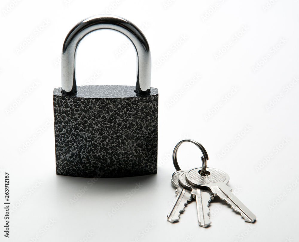 durable padlock with keychain on white durable padlock with keychain on white