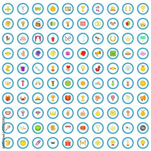 100 trophy and awards icons set in cartoon style for any design vector illustration