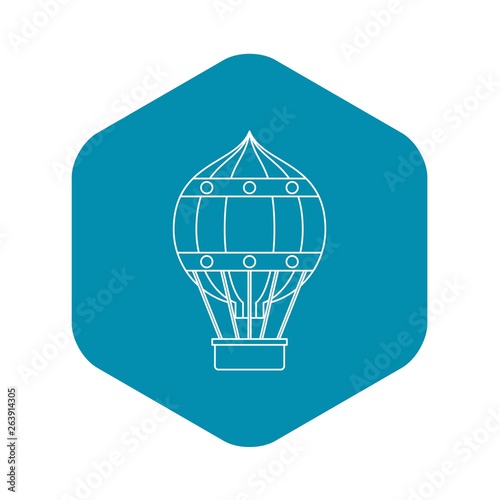 Hot air balloon with gondola basket icon. Outline illustration of hot air balloon with gondola basket vector icon for web