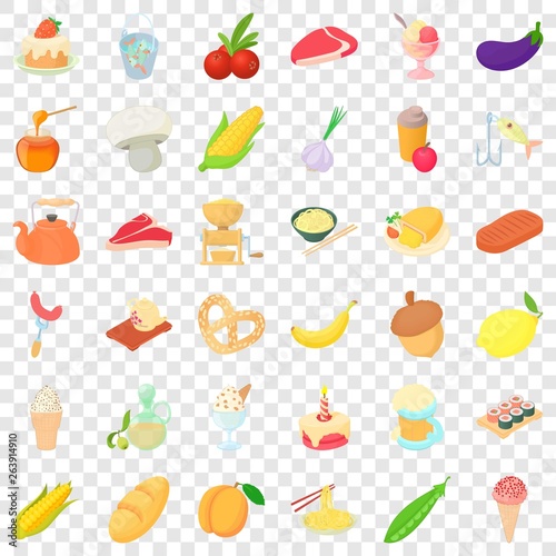 Tasty breakfast icons set. Cartoon style of 36 tasty breakfast vector icons for web for any design