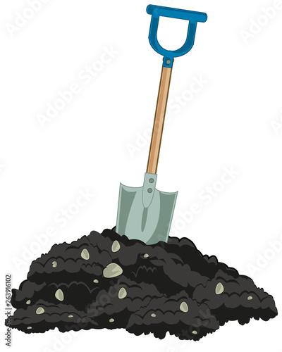 Vector illustration worker tools shovel and heap of the land