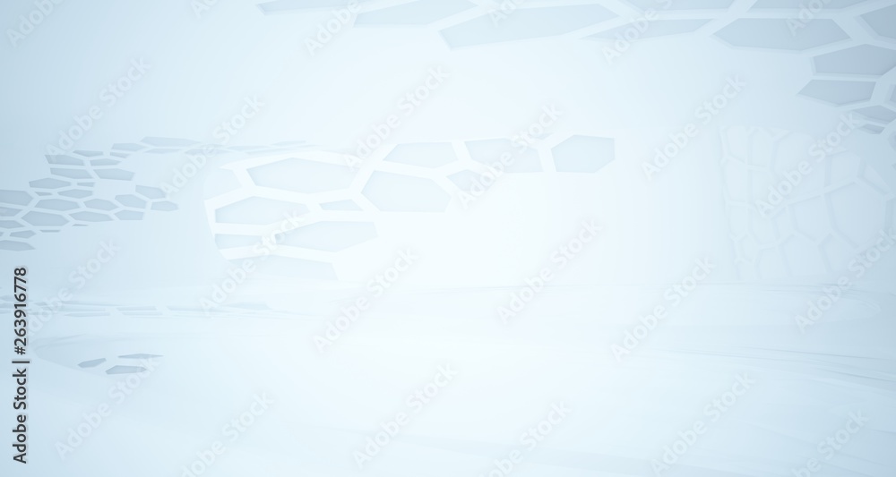 Abstract white parametric interior with window. 3D illustration and rendering.