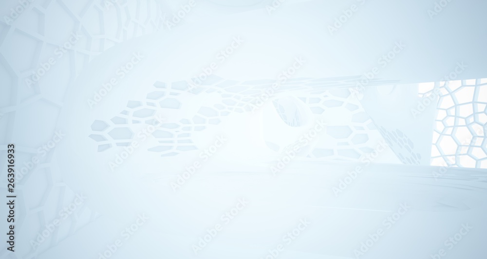 Abstract white parametric interior with window. 3D illustration and rendering.