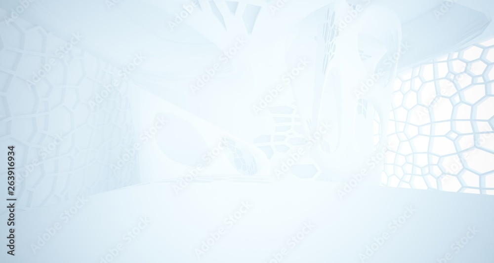 Obraz premium Abstract white parametric interior with window. 3D illustration and rendering.