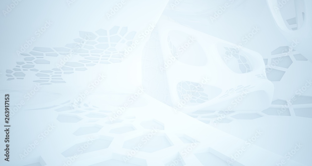 Abstract white parametric interior with window. 3D illustration and rendering.