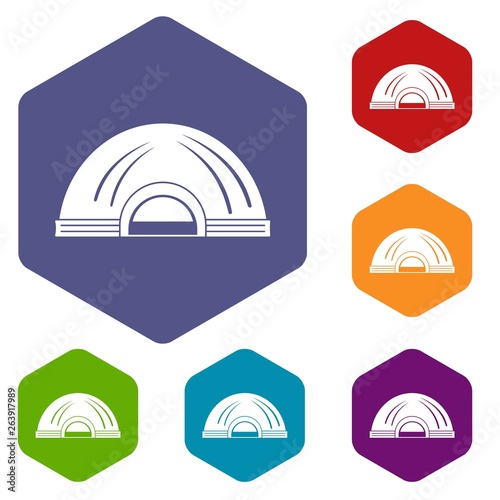 Aboriginal dwelling icons vector colorful hexahedron set collection isolated on white
