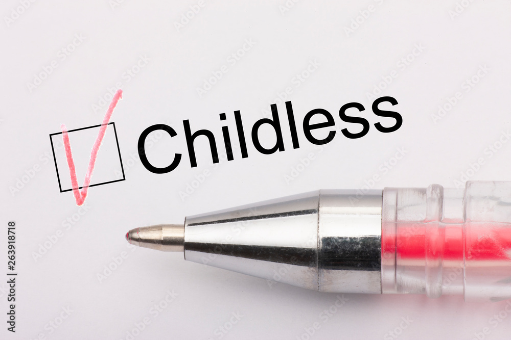 Childless - checkbox with a cross on white paper with pen. Checklist concept. Childless - checkbox with a cross on white paper with pen. Checklist concept.