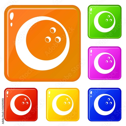 Marbled bowling ball icons set collection vector 6 color isolated on white background