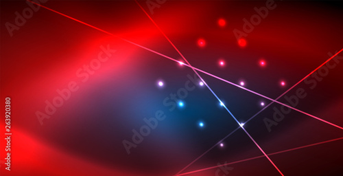 Neon glowing techno lines, blue hi-tech futuristic abstract background template with lights