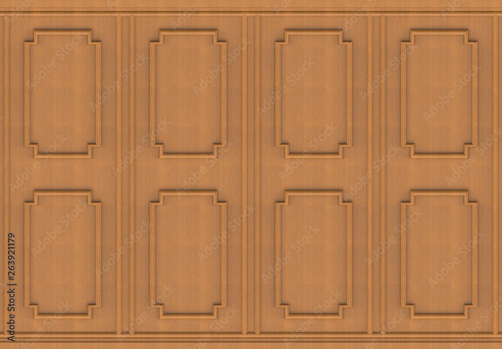 3d rendering. luxurious brown wood square shape pattern panel vintage design wall background.