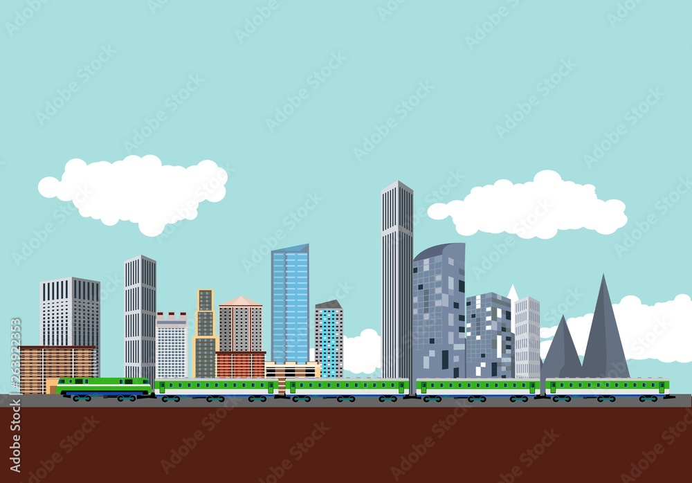 Urban landscape, cityscapes, city buildings, train modern landscape vector