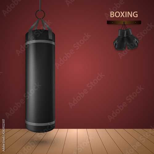 Boxing poster with gloves and punching bag template
