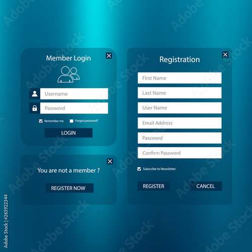 Collection login and register web screen in simple blue design